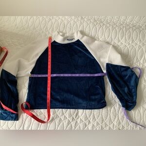 #24 Navy blue velvet and white knit Missu sweater.